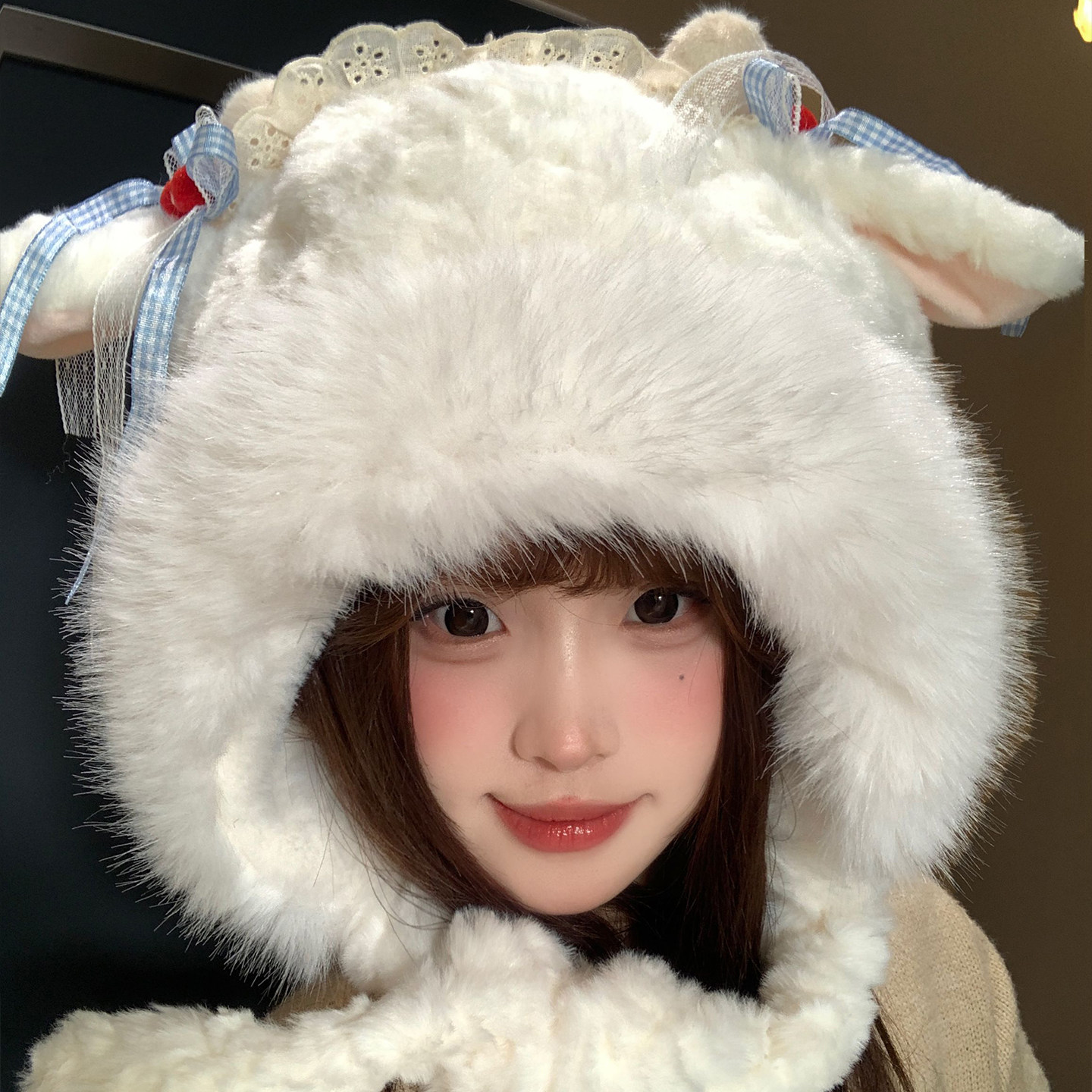 可爱小羊耳朵会动毛绒帽子女冬季加绒加厚骑行保暖甜美护耳雷锋帽,淘宝优惠券,粉丝福利购,淘宝优惠卷