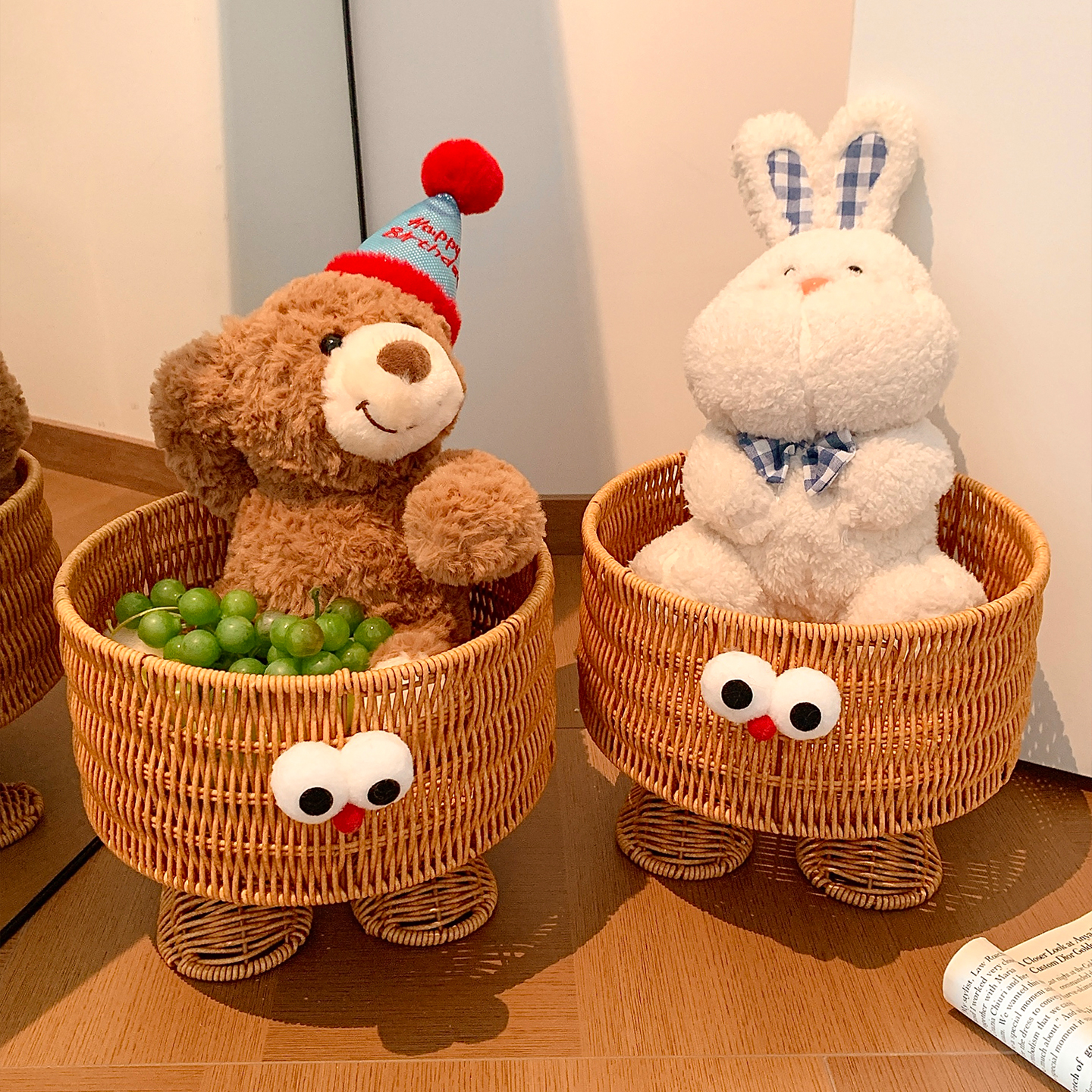 可爱藤编桌面收纳筐家用零食收纳盒杂物整理盒置物架客厅编织篮子 - 图3