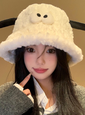 可爱小羊帽子女秋冬毛绒渔夫帽