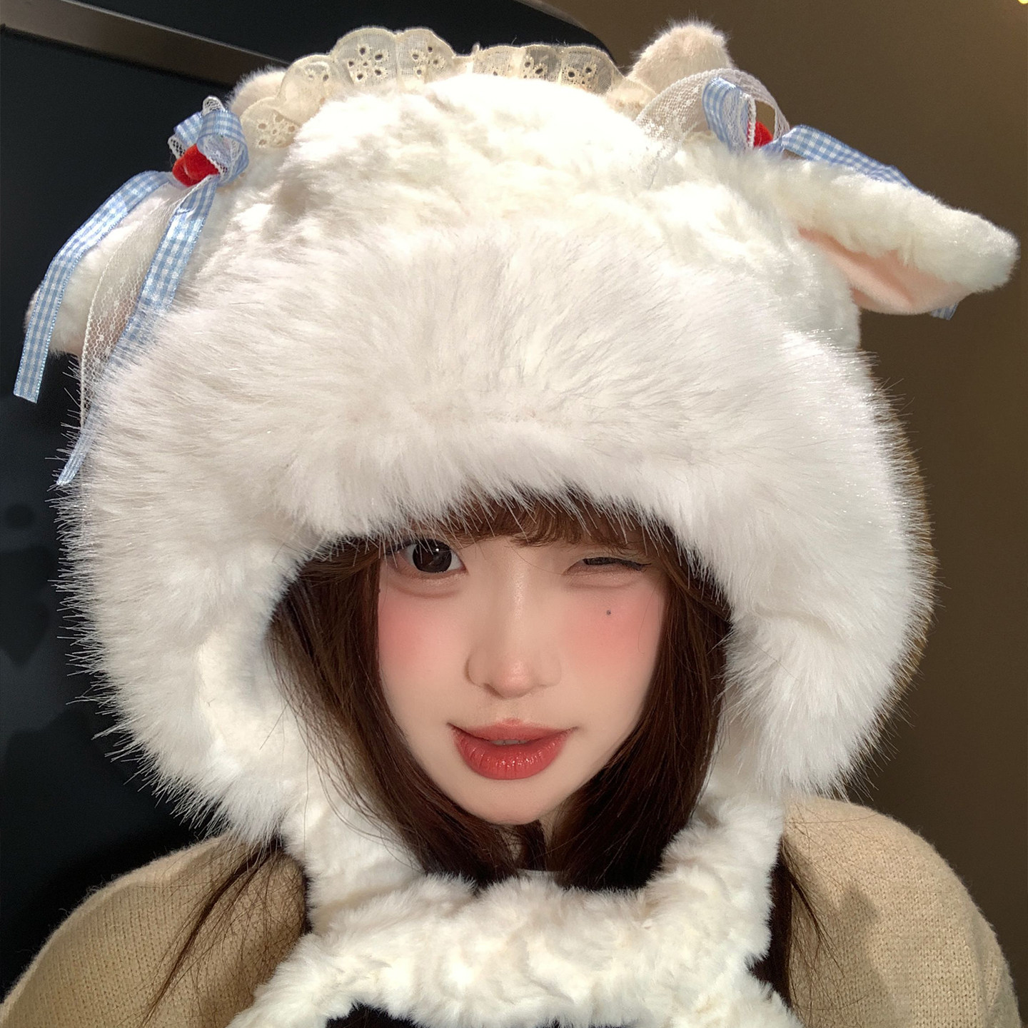 可爱小羊耳朵会动毛绒帽子女冬季加绒加厚骑行保暖甜美护耳雷锋帽,淘宝优惠券,粉丝福利购,淘宝优惠卷