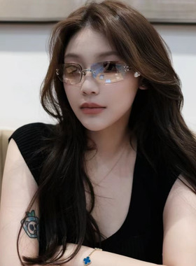 辣妹无框眼镜雅痞y2k长方形墨镜