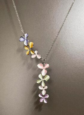 Vintage古着 Colorful-plated flowers项链小众设计彩色花朵项链