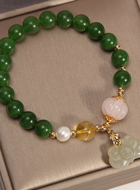 绿色水晶南瓜珠富贵锁女ins小众