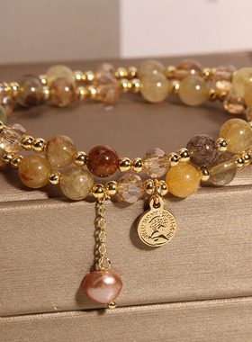 双层彩发晶串珠手链女叠戴手串