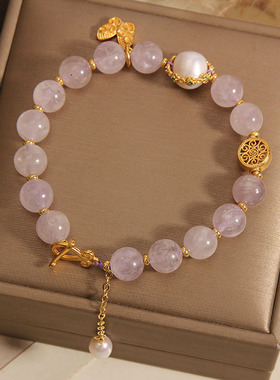 玫瑰紫水晶手链女夏轻奢蝴蝶手串