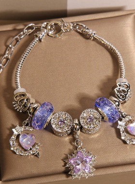 紫色琉璃珠水晶手链女款轻奢小众精致百搭星月手串送学生闺蜜礼物