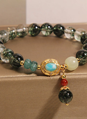 绿幽灵水晶手链女和田玉手串礼物