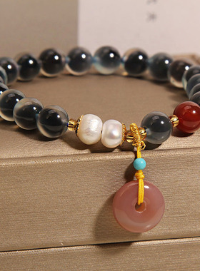 蓝色糖心玛瑙手链盐源平安扣手串