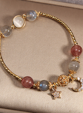 天然月光石水晶手链星月爱情ins