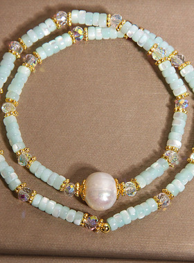 薰衣草紫色贝壳算盘珠双圈手链女轻奢小众精致叠戴手串高级感手饰