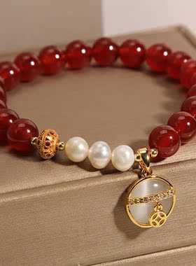 本命年复古红玛瑙手链女珍珠手串