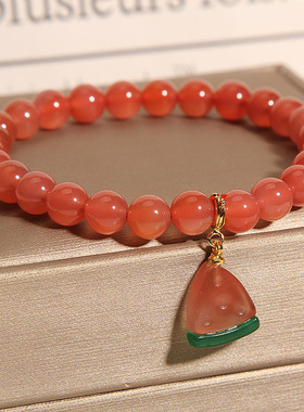 夏日小清新盐源玛瑙西瓜吊坠手串