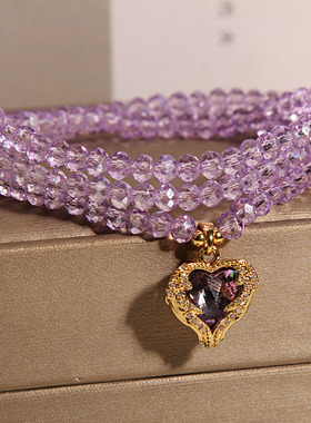 薰衣草紫色水晶多圈手链女手串