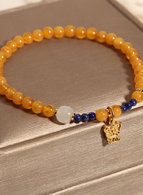 天然蜜蜡手链女小老虎手串本命年