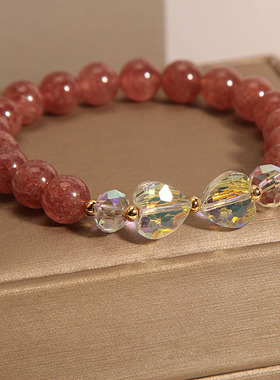 奢草莓晶手链爱心蝴蝶结水晶手串