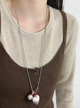 韩国ins风银色拉丝爱心项链女秋冬长款毛衣链小众新款卫衣链配饰