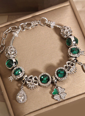 潘家风格宫廷复古绿琉璃珠手链女