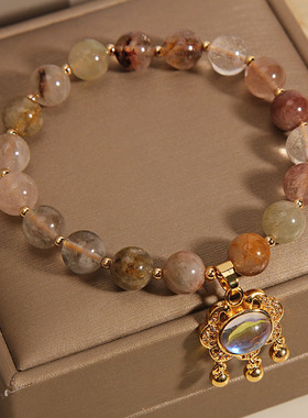 天然玛瑙串珠手链平安锁念珠手串