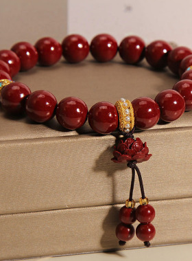 朱砂手串莲花吊坠手链本命年礼物