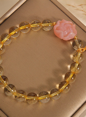 天然黄水晶手链女玫瑰花串珠手串