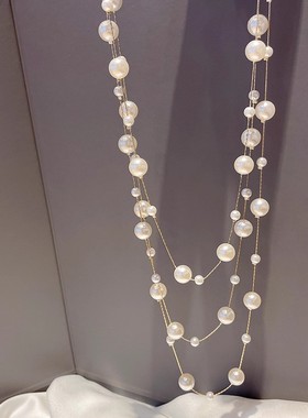 珍珠毛衣链女长款配饰气质满天星设计感多层旗袍2025年新款项链