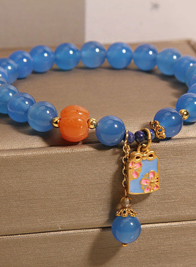 蓝玛瑙手链女金丝玉南瓜珠手串