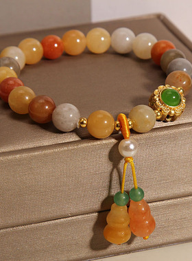 新中式金丝玉手链女葫芦吊坠手串