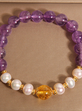新中式紫色水晶手链女轻奢小众精致高级感淡水珍珠手串送闺蜜礼物