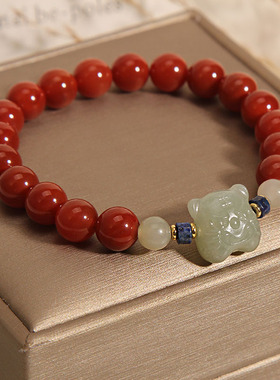 天然南红玛瑙和田玉生肖老虎手串