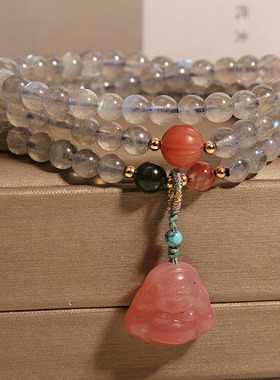 月光石水晶多层手链女弥勒佛手串