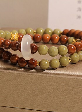 阿拉善库克双圈水晶手串女款新中式轻奢小众精致玉髓跑环叠戴手串