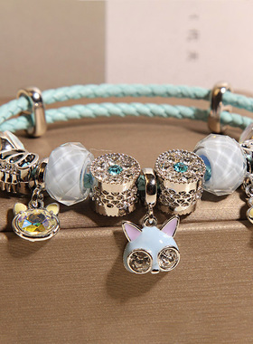 新中式蓝色琉璃珠手镯女轻奢小众高级感气质百搭狐狸吊坠手链手串