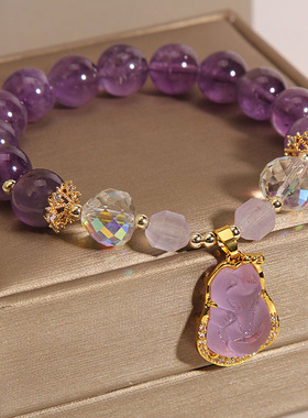 紫色水晶手链女时尚森系狐狸手串