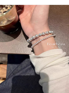 法式轻奢叠戴手串曼塔玫瑰冷调粉紫珍珠手链小众设计感精致手饰女