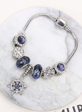 欧美蓝色星空潘家风格女雪花手链