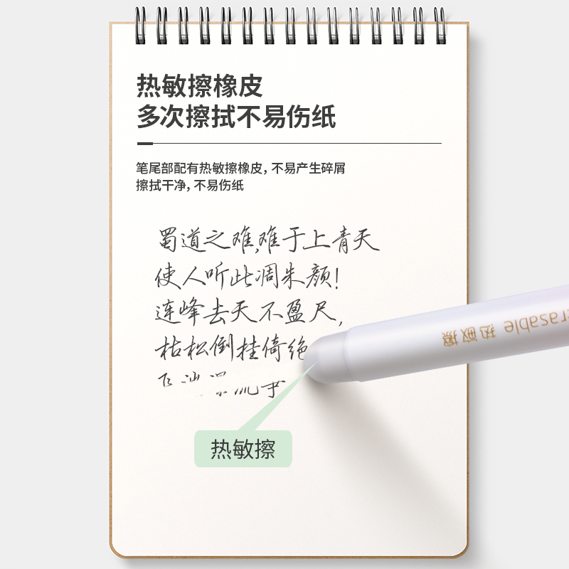 得力A660可擦全针管中性笔 0.5mm可擦矫姿护套水笔 晶蓝黑色小清 - 图1