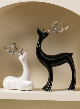 轻奢水晶麋鹿酒柜玄关摆件