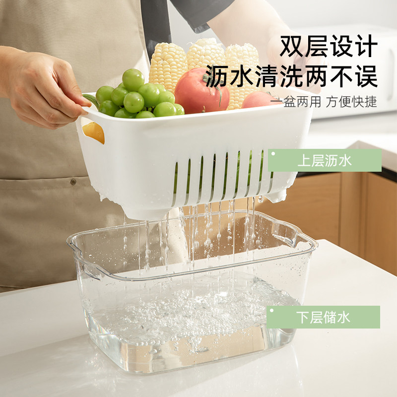 加厚双层沥水篮洗菜盆厨房家用多功能长方形食品级果蔬水果淘菜盆,淘宝优惠券,粉丝福利购,淘宝优惠卷