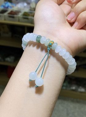 天然白玉算盘珠手串女
