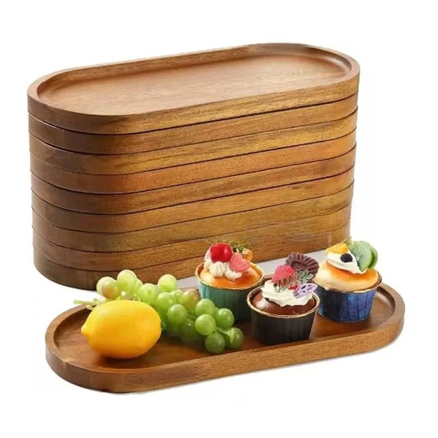 Acacia wooden plate fruit tray coffee tray oval household tea tray afternoon tea dessert cake tray retro storage tray