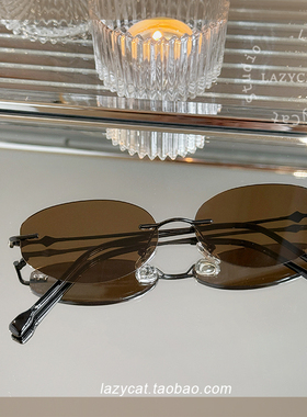 56mm复古无框椭圆金属墨镜个性女防紫外线太阳眼镜