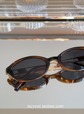 秦岚同款窄框椭圆形黑色墨镜ins