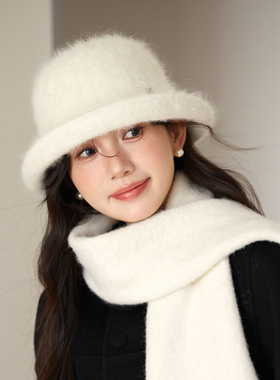 林小橘甜美兔毛圆顶渔夫帽帽子