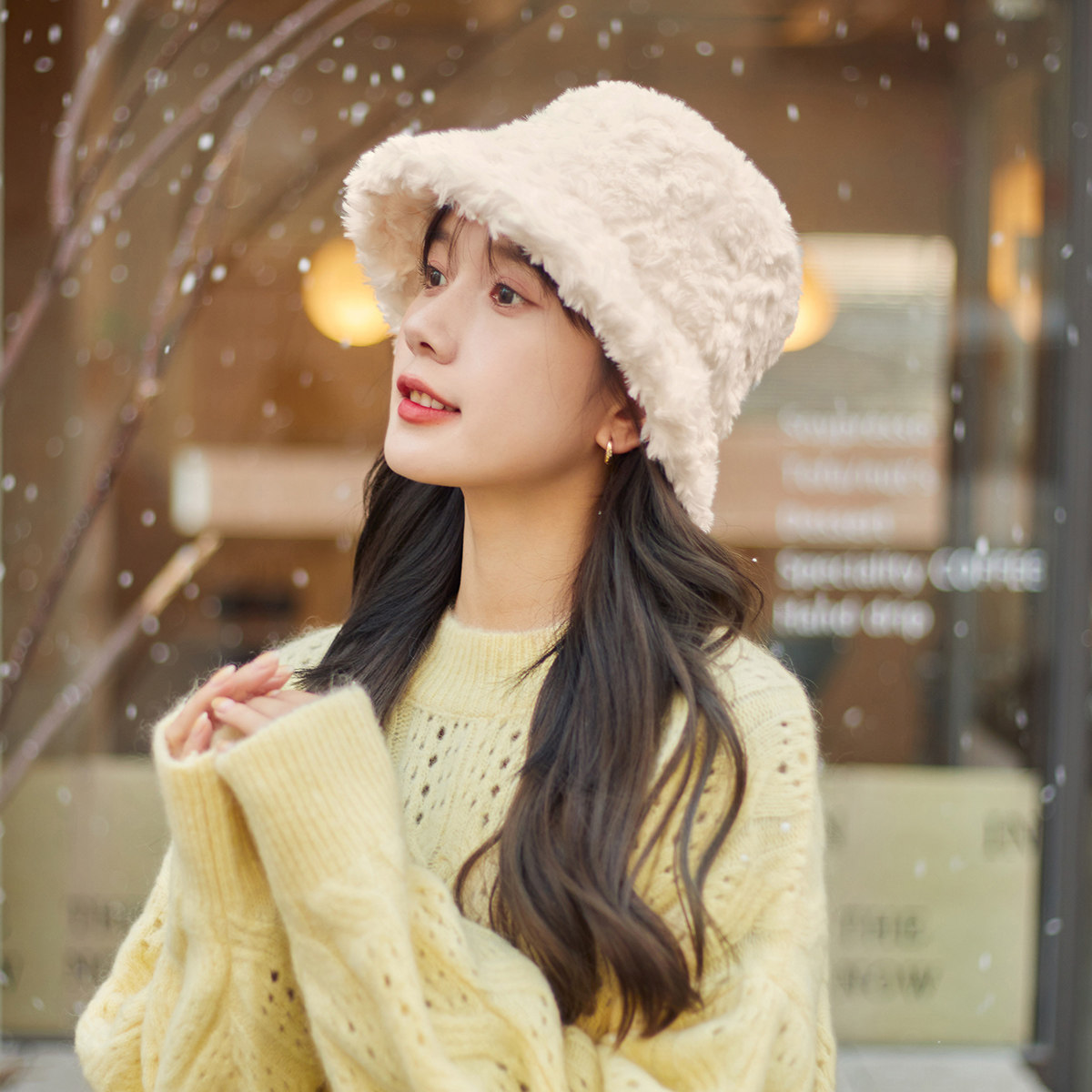 冬天显脸小渔夫帽女生光版毛绒绒保暖宽檐盆帽韩版高品质兔毛帽子,淘宝优惠券,粉丝福利购,淘宝优惠卷