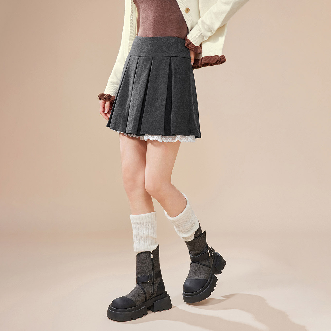 IEF/爱依服半身裙2025冬春新款法式甜美减龄气质百搭显瘦呢绒摆裙 - 图2