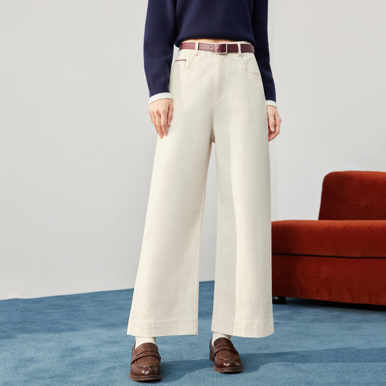 IEF/爱依服裤子2025秋冬新款韩版时尚通勤气质加绒保暖百搭直筒裤 - 图0