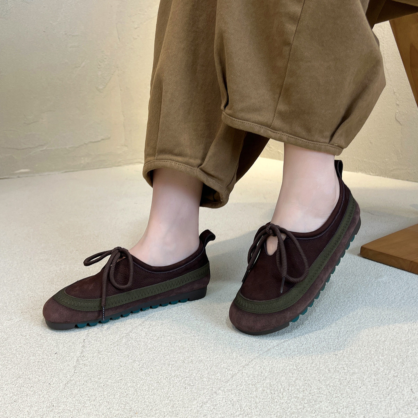 头层牛皮软底软面平底单鞋圆头平跟奶奶鞋2026年新款拼色女鞋真皮,淘宝优惠券,粉丝福利购,淘宝优惠卷