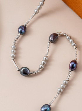 天然淡水珍珠蓝莓紫色百搭串珠项链 国产s家水晶珍珠水晶串珠