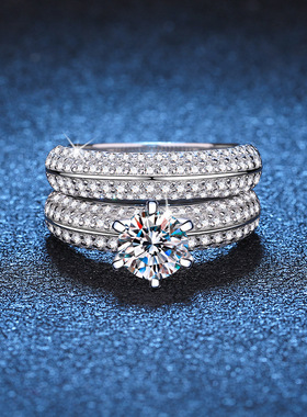 精工高端欧美跨境热卖s925纯银戒指 情侣套戒1克拉莫桑石戒指