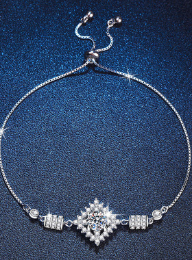 跨境925纯银手链莫桑石手饰方包高级感1克拉莫桑石手链可调节